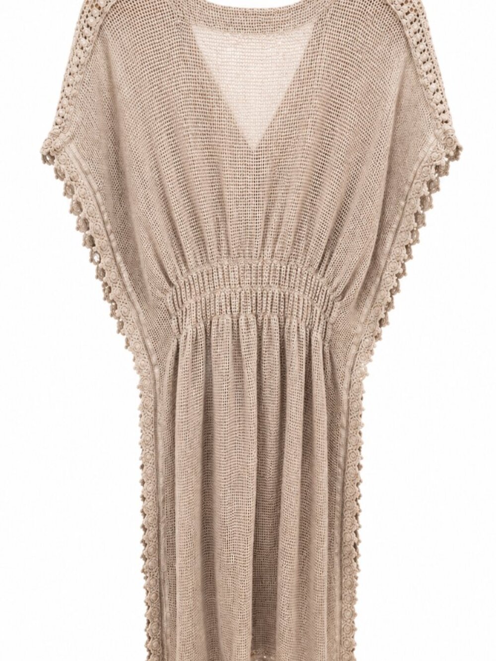 Seaspice Resort Wear Crochet Knit Cover Up Dress Caftan Large Beige Boho Coastal - Picture 2 of 8